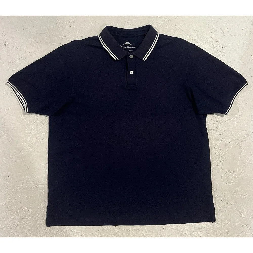 Tommy Bahama Polo Shirt Mens L Blue Supima Cotton‎ Short Sleeve Beach Comfort